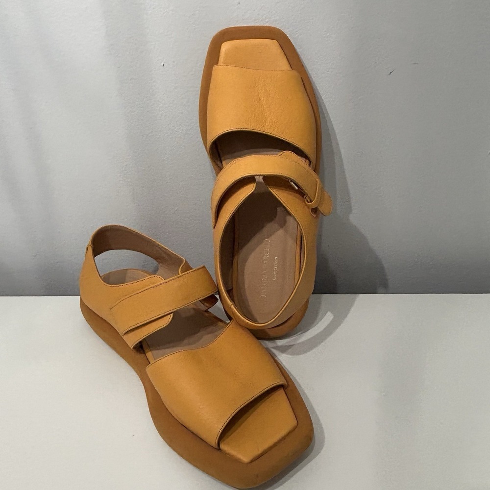 Anthropologie Leather Sandals Paloma Barcelo Jari Mango Gold Size 7 EU 38 Spain